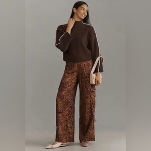 Anthropologie Brown Patterned Wide-Leg Cargo Pants